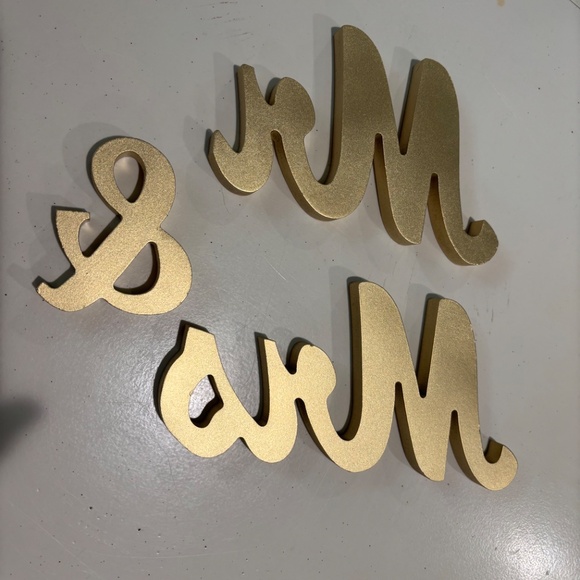 Mr & Mrs Tabletop Wooden Lettering in Gold - Picture 3 of 3